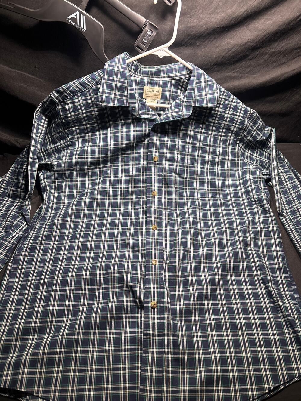 LL Bean, Mens Large, Traditional Fit, Plaid Button Down, Long Sleeve Green